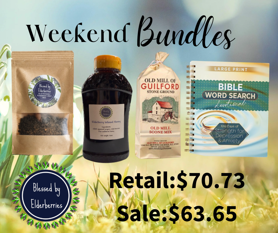 Pint DIY bag, Elderberry Infused honey - 16oz, Scone mix of your choice, Word search Devotional