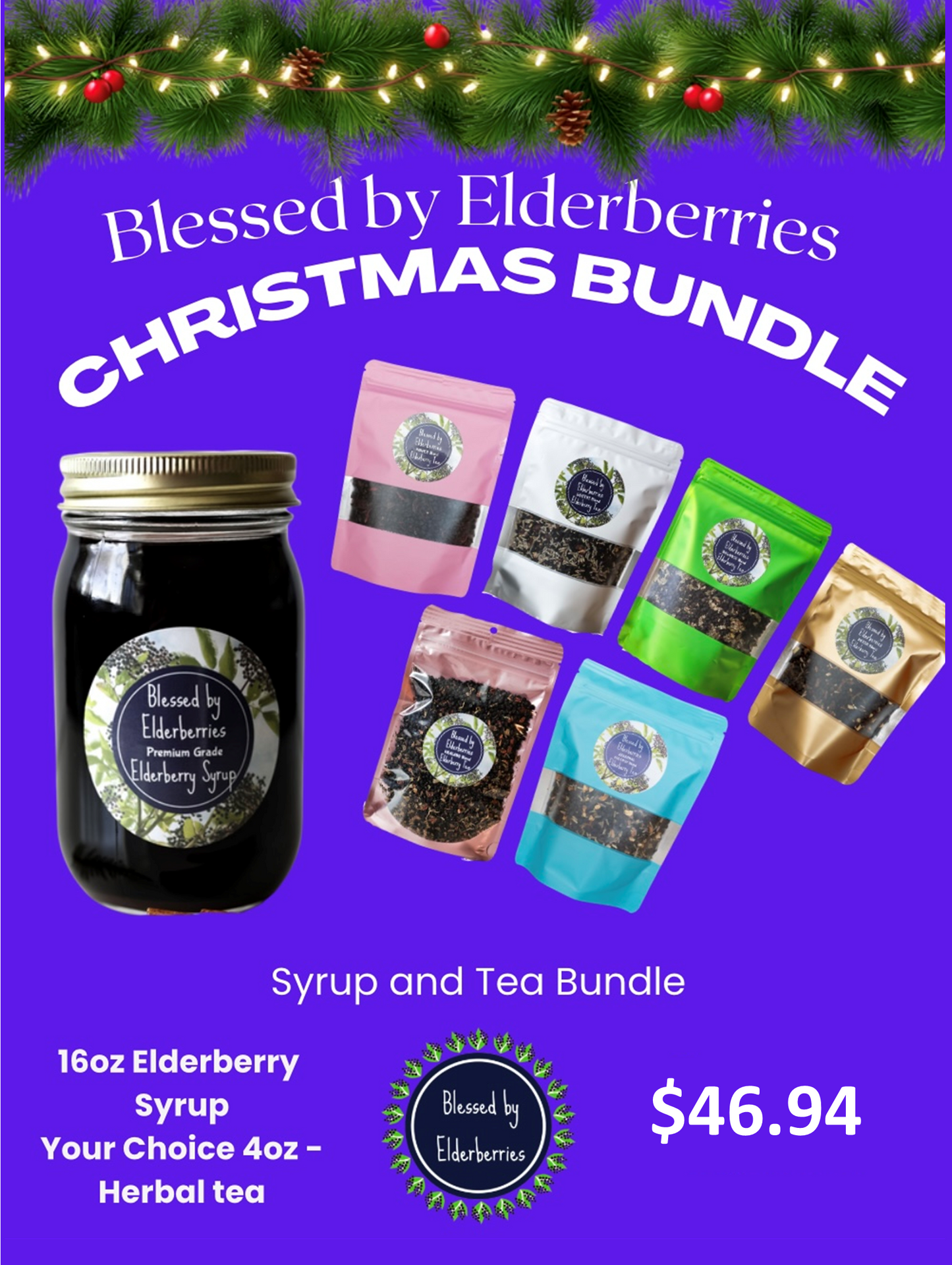 16oz Elderberry Syrup and Tea Christmas Bundle
