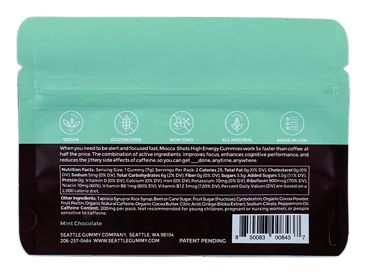 Mocca Shots Mint Chocolate Caffeine Gummy |12-Pack, 24-Shots