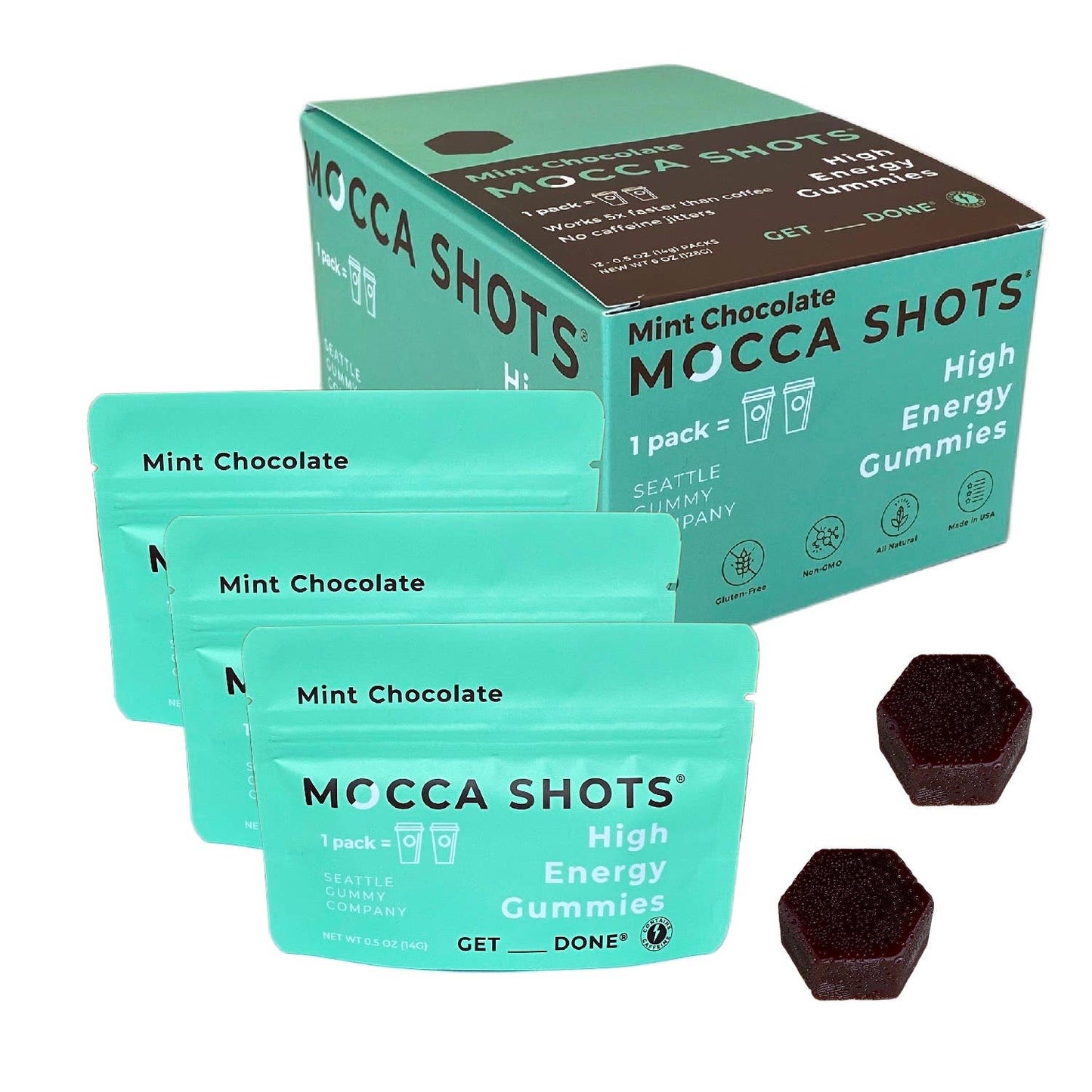 Mocca Shots Mint Chocolate Caffeine Gummy |12-Pack, 24-Shots