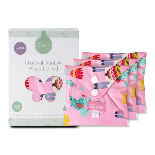 Bamboo Charcoal Reusable Menstrual Pads - 3-packs