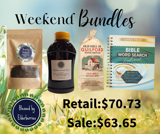 Pint DIY bag, Elderberry Infused honey - 16oz, Scone mix of your choice, Word search Devotional