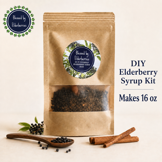 DIY elderberry syrup kit by Blessed by Elderberries that makes 16 ounces of homemade syrup