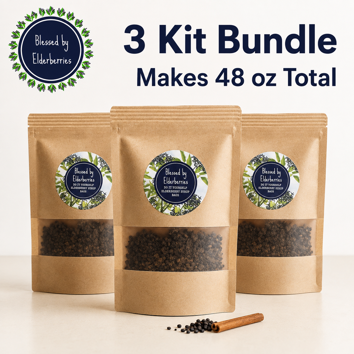 Three pint-size DIY elderberry syrup kits that make 48 ounces of syrup total