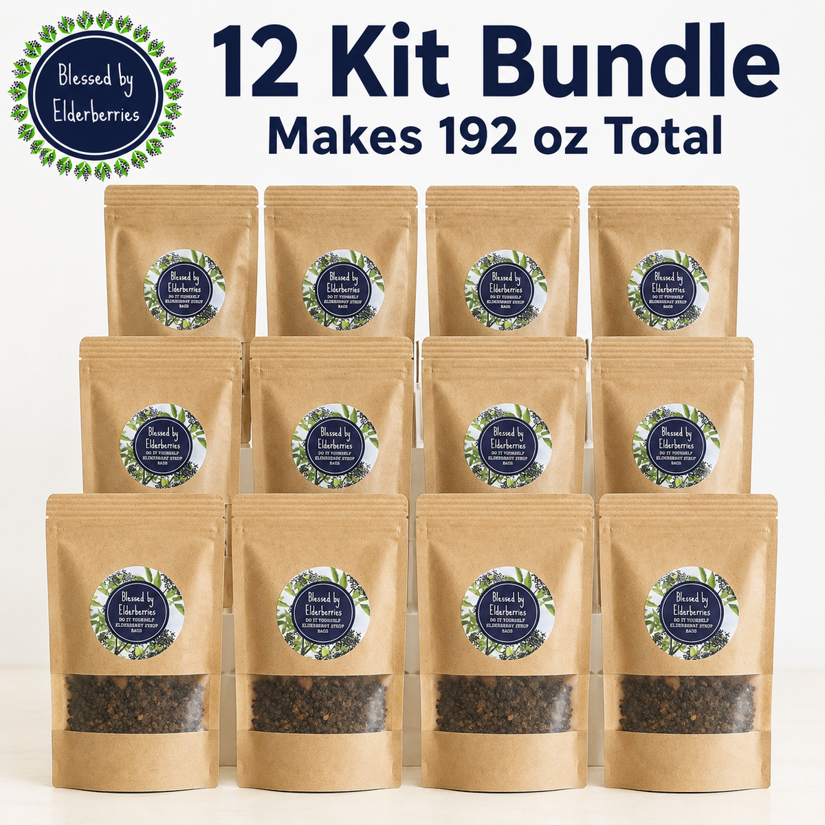 Twelve pint-size DIY elderberry syrup kits that make 192 ounces of syrup total