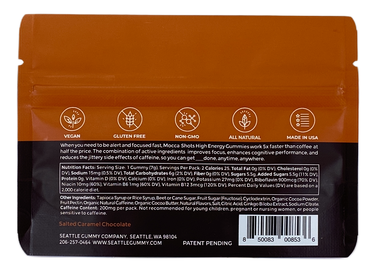 Mocca Shots Salted Caramel Chocolate Caffeine Gummy |12-Pack