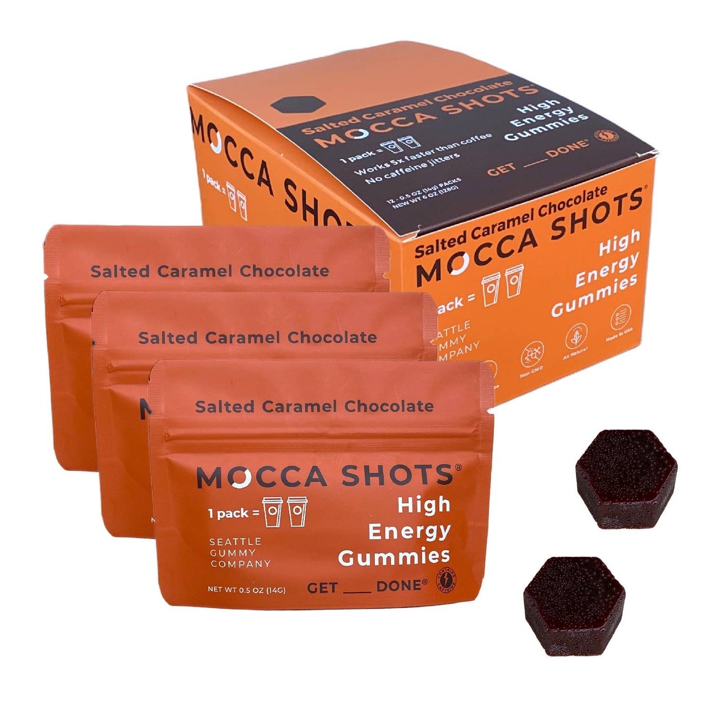 Mocca Shots Salted Caramel Chocolate Caffeine Gummy |12-Pack